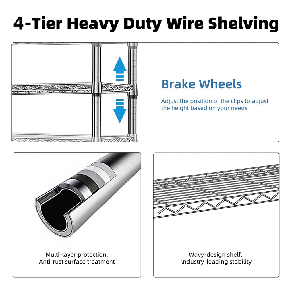 1000 lbs Storage Shelving Steel Heavy Duty 4-Tier Steel Organizer